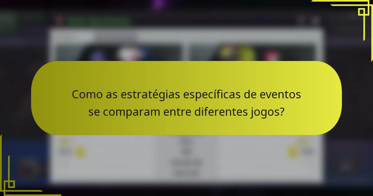 Como as estratégias específicas de eventos se comparam entre diferentes jogos?